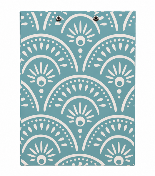 Planche à pince clipboard rigide – Motif éventail bleu – 32,5 x 22 cm