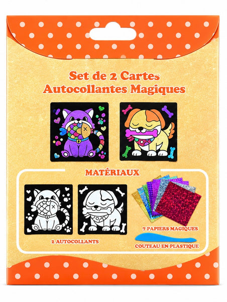 Set de 2 cartes autocollant magique chien et chat