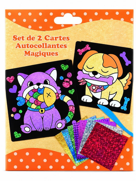 Set de 2 cartes autocollant magique chien et chat
