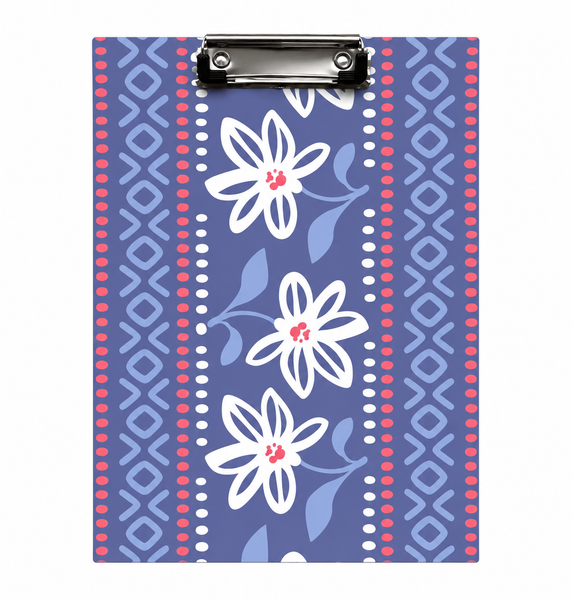 Planche à pince clipboard rigide – Motif floral violet – 32,5 x 22 cm