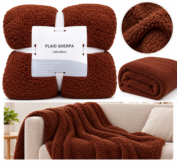 Plaid sherpa marron 130×180 cm
