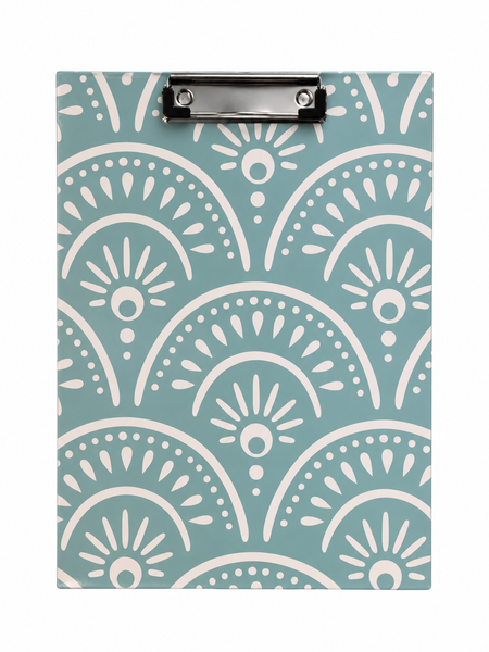Planche à pince clipboard rigide – Motif éventail bleu – 32,5 x 22 cm