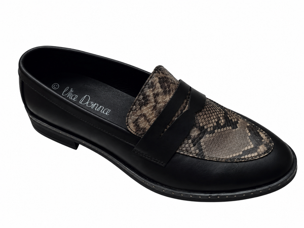 Mocassins Via Donna Python Noir Femme
