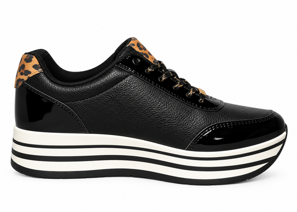 Chaussures Baskets Active Fashion Noir et Léopard Femme