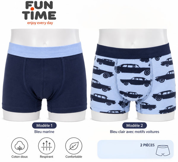 Caleçon Boxer Fun Time Bébé Bleu Voitures X2