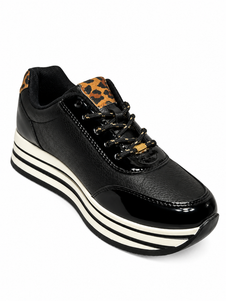 Chaussures Baskets Active Fashion Noir et Léopard Femme