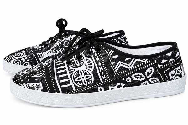 Chaussures Femme en toile noires et blanches à lacets