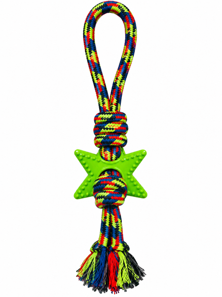 Jouet pour chien Lynpet corde tressée color + étoile de mastication vert 36 cm