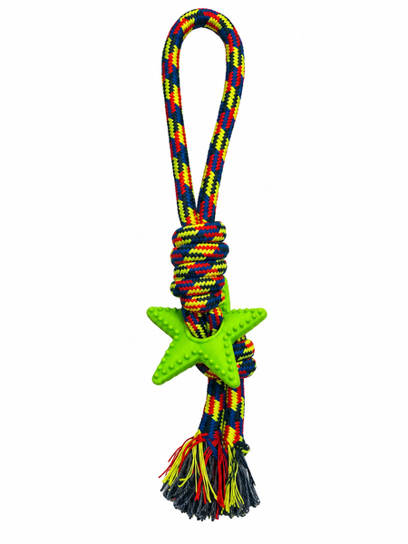 Jouet pour chien Lynpet corde tressée color + étoile de mastication vert 36 cm