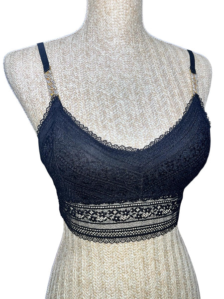 Brassière Bixtra en dentelle noire avec strass-