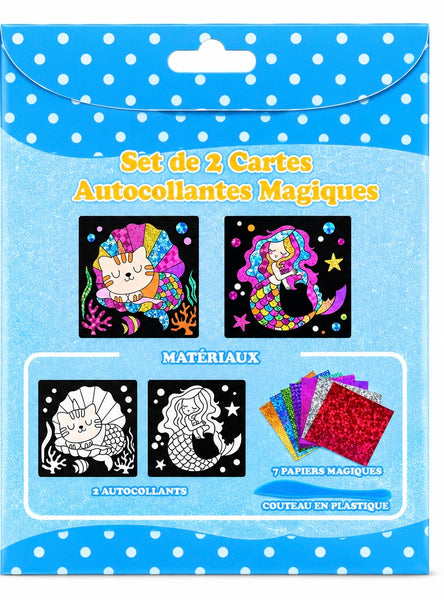 Set de 2 cartes autocollant magique sirène et chat