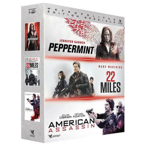 Coffret DVD 3 Films Peppermint + 22 miles + American assassin