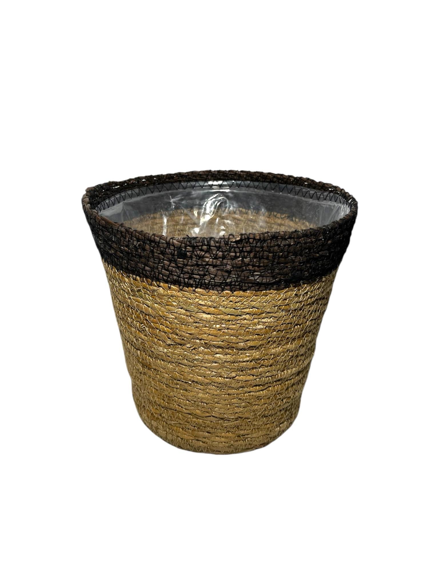 Cache-pot en jonc de mère marron Hauteur 20 cm, Longueur 14 cm