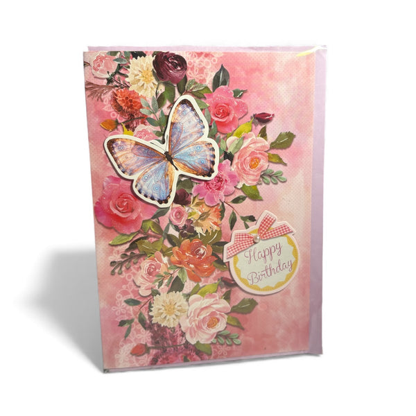 Carte "Joyeux Anniversaire" Juicy Lemon Papillons Roses 19 x 13 cm