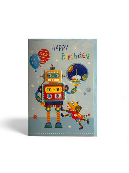 Carte joyeux anniversaire enfant Juicy Lemon robot espace 19 x 13 cm