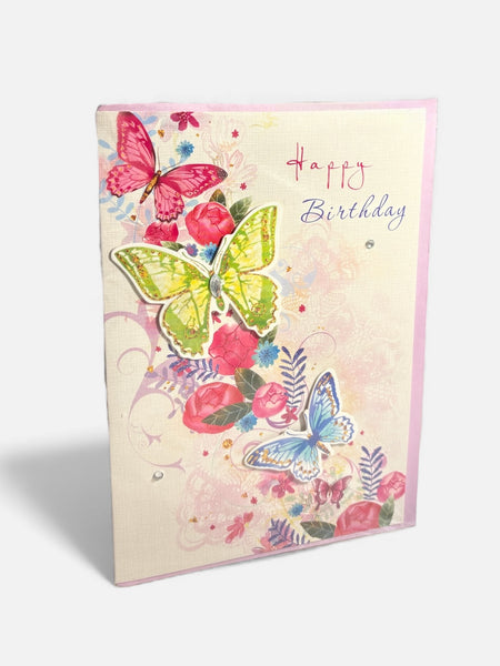 Carte joyeux anniversaire Juicy Lemon papillons roses 19 x 13 cm
