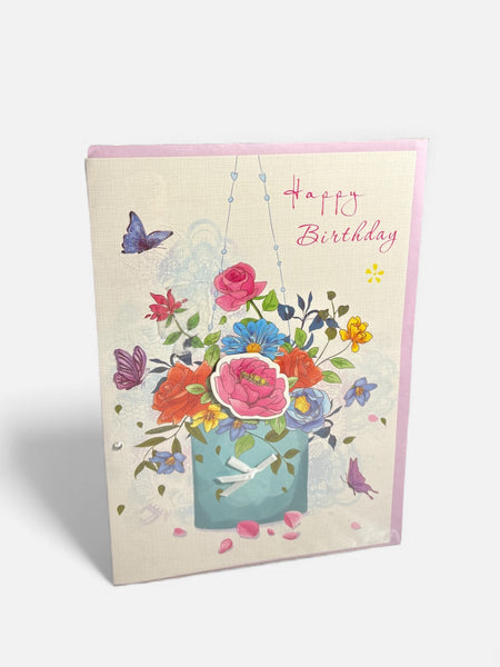 Carte joyeux anniversaire Juicy Lemon roses papillons 19 x 13 cm