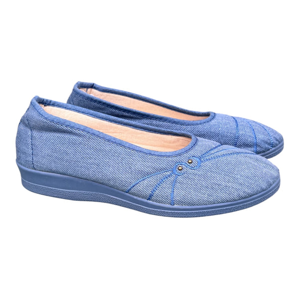 Chausson pantoufle brodé bleu femme