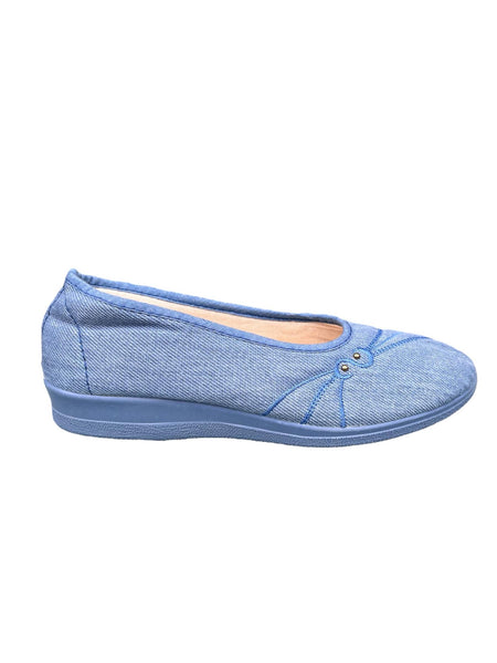 Chausson pantoufle brodé bleu femme