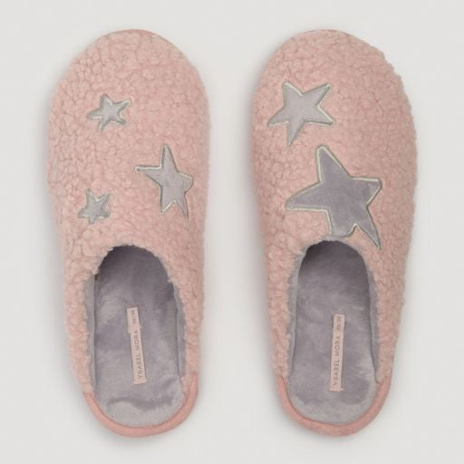 Chaussons Ysabel Mora étoiles rose et gris femme