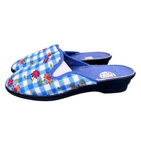 Chaussons à carreaux bleu motif floral pour femmes
