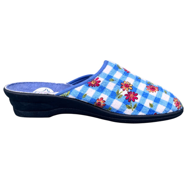 Chaussons à carreaux bleu motif floral pour femmes