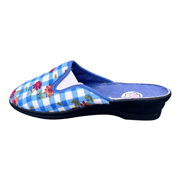 Chaussons à carreaux bleu motif floral pour femmes