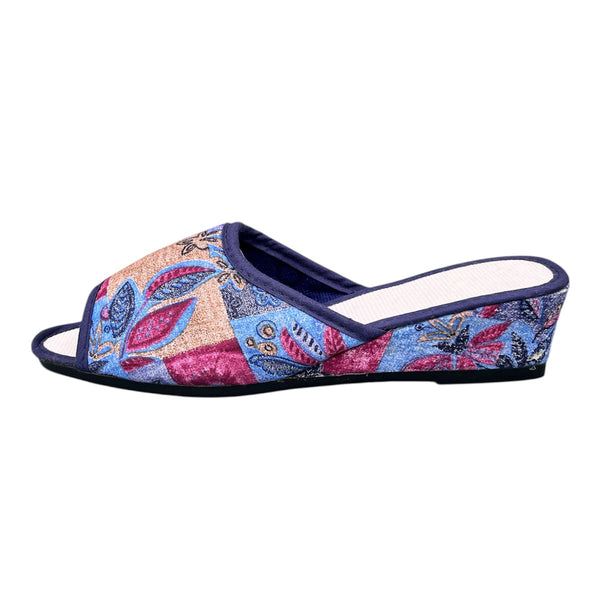 Chaussons compensés motif floral multicolore