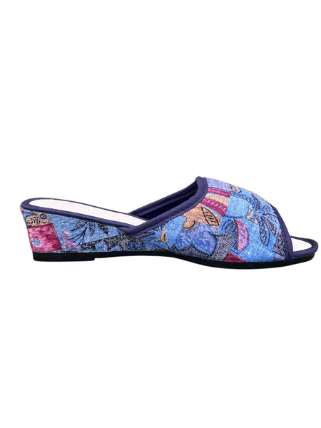 Chaussons compensés motif floral multicolore