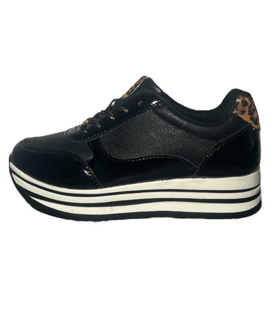 Chaussures Baskets Active Fashion Noir et Léopard Femme