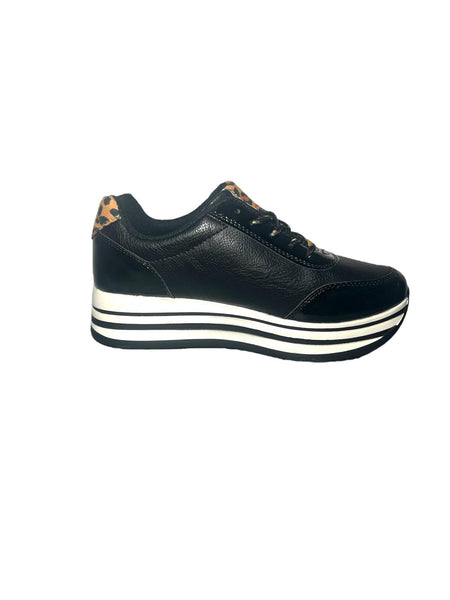Chaussures Baskets Active Fashion Noir et Léopard Femme