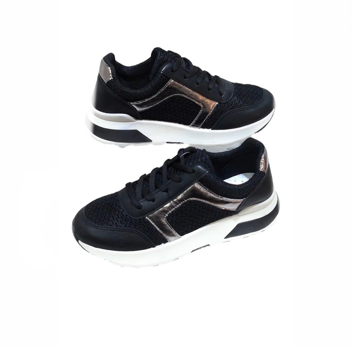 Chaussures Baskets Active Fashion Noir et Argenté Femme
