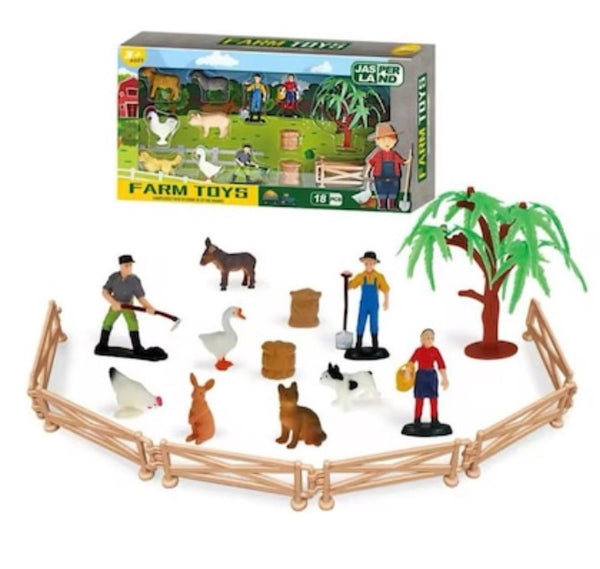 Coffret x 18 jouets de la ferme JasperLand – animaux et accessoires