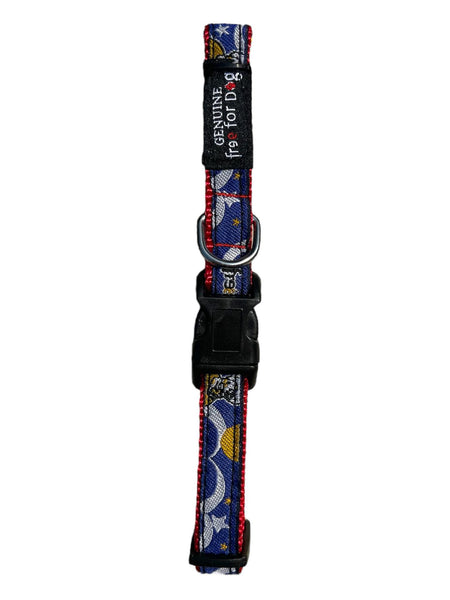 Collier pour chien Freedog en nylon ajustable – rouge et bleu motif Space – 15 mm (33-40 cm)