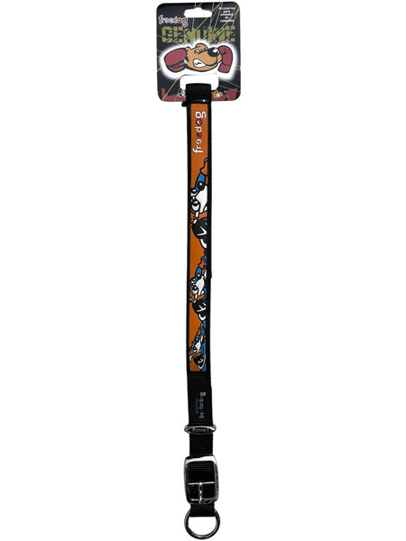 Collier pour chien Freedog noir en nylon – Taille réglable 25 mm (45-56 cm)
