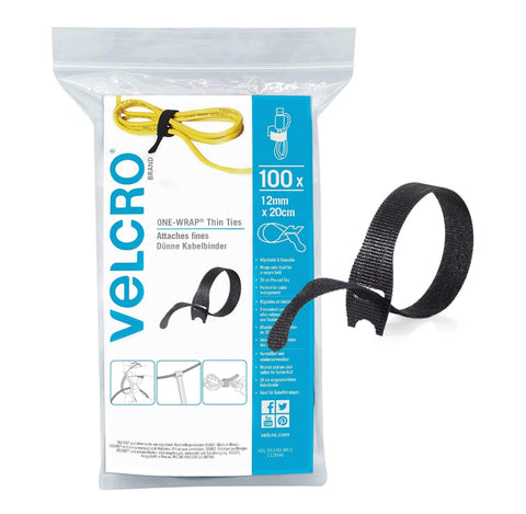 x 100 Colliers de serrage réutilisables VELCRO - 12mm x 200mm