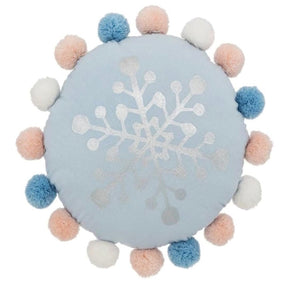 Coussin à pompons "Hiver" Atmosphera 35 cm Bleu