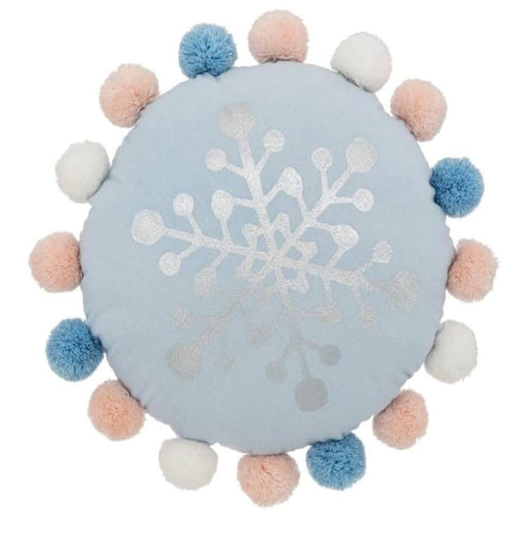 Coussin à pompons "Hiver" Atmosphera 35 cm Bleu