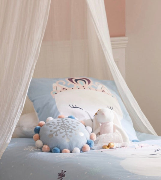 Coussin à pompons "Hiver" Atmosphera 35 cm Bleu