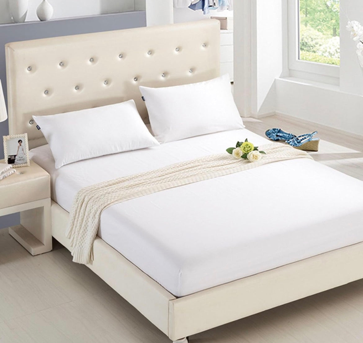 Drap-housse Alkmaar blanc 180×200×37 cm – 100 % coton