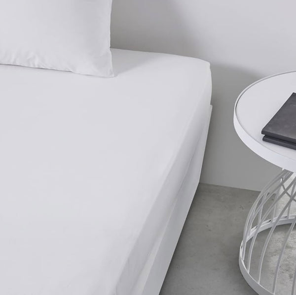 Drap-housse blanc 90×190 cm +25 cm – 57 fils – 100 % coton