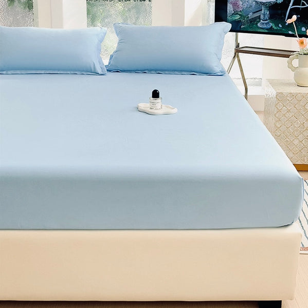 Drap-housse bleu ciel 160×200×25 cm – 57 fils – 100 % coton – 2 personnes