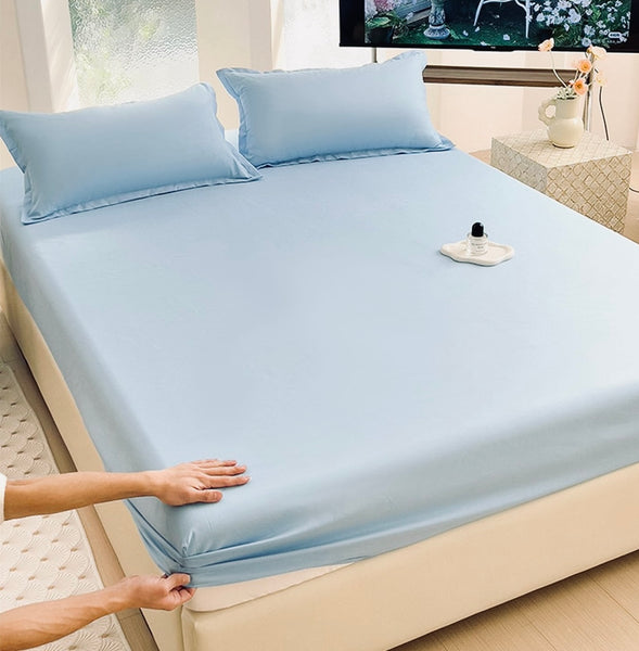 Drap-housse bleu ciel 160×200×25 cm – 57 fils – 100 % coton – 2 personnes