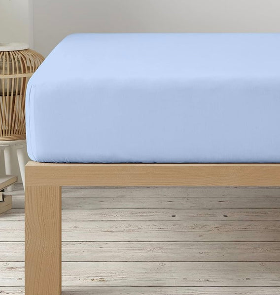 Drap-housse bleu ciel 180×200 cm +25 cm – 57 fils – 100 % coton