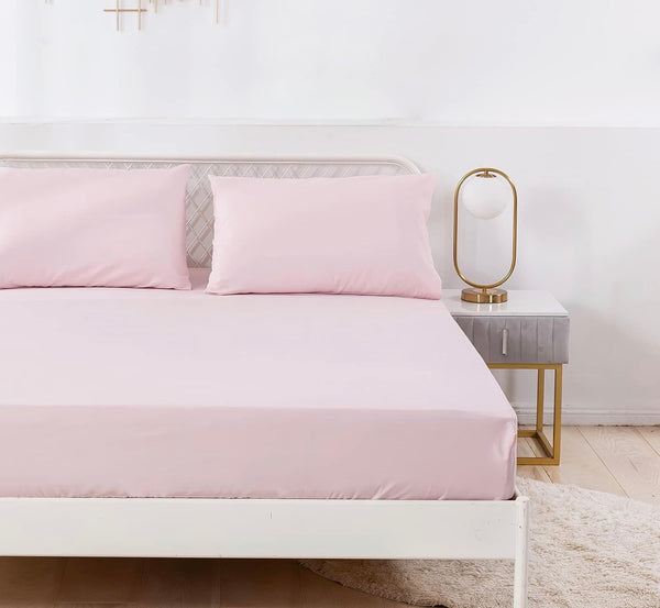 Drap-housse rose pâle 140×190 cm +25 cm – 57 fils – 100 % coton