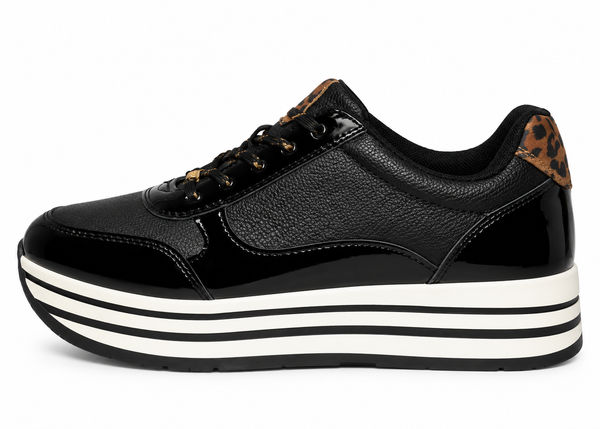Chaussures Baskets Active Fashion Noir et Léopard Femme