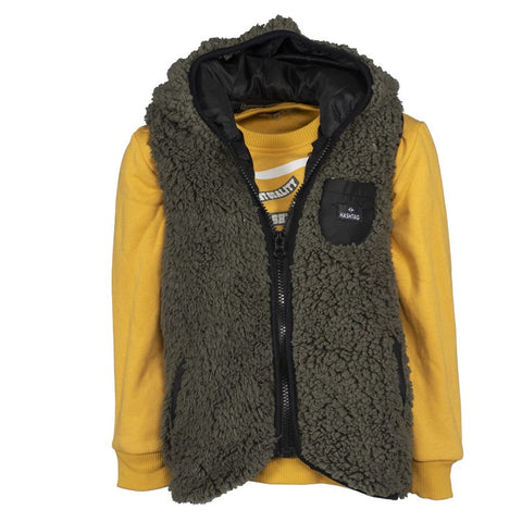 Ensemble pull + doudoune sans manche Hashtag jaune/gris Garçon