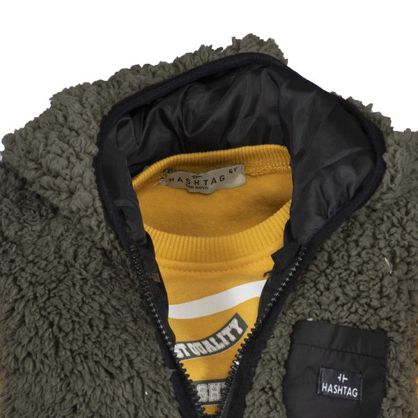 Ensemble pull + doudoune sans manche Hashtag jaune/gris Garçon