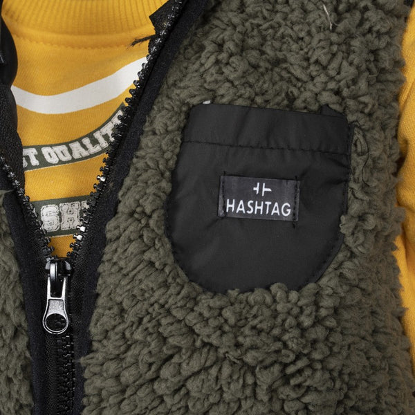 Ensemble pull + doudoune sans manche Hashtag jaune/gris Garçon