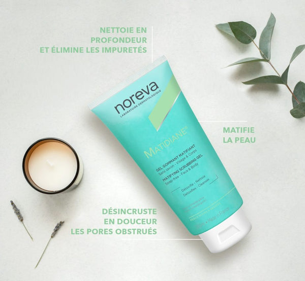 Gel gommant matifiant Norvea – Visage et corps – 200 ml – Peaux grasses & acnéiques